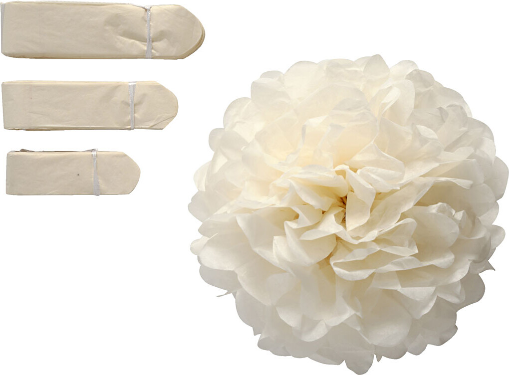 Papir Pomponer   Råhvid Stk Happy Moments